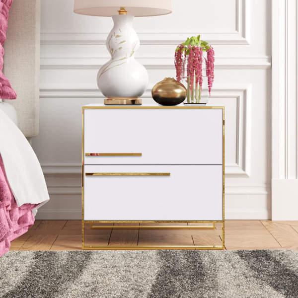 Etta Avenue™ Nairobi 2 Drawer Nightstand with Brushed Gold Trim & Reviews Wayfair Canada